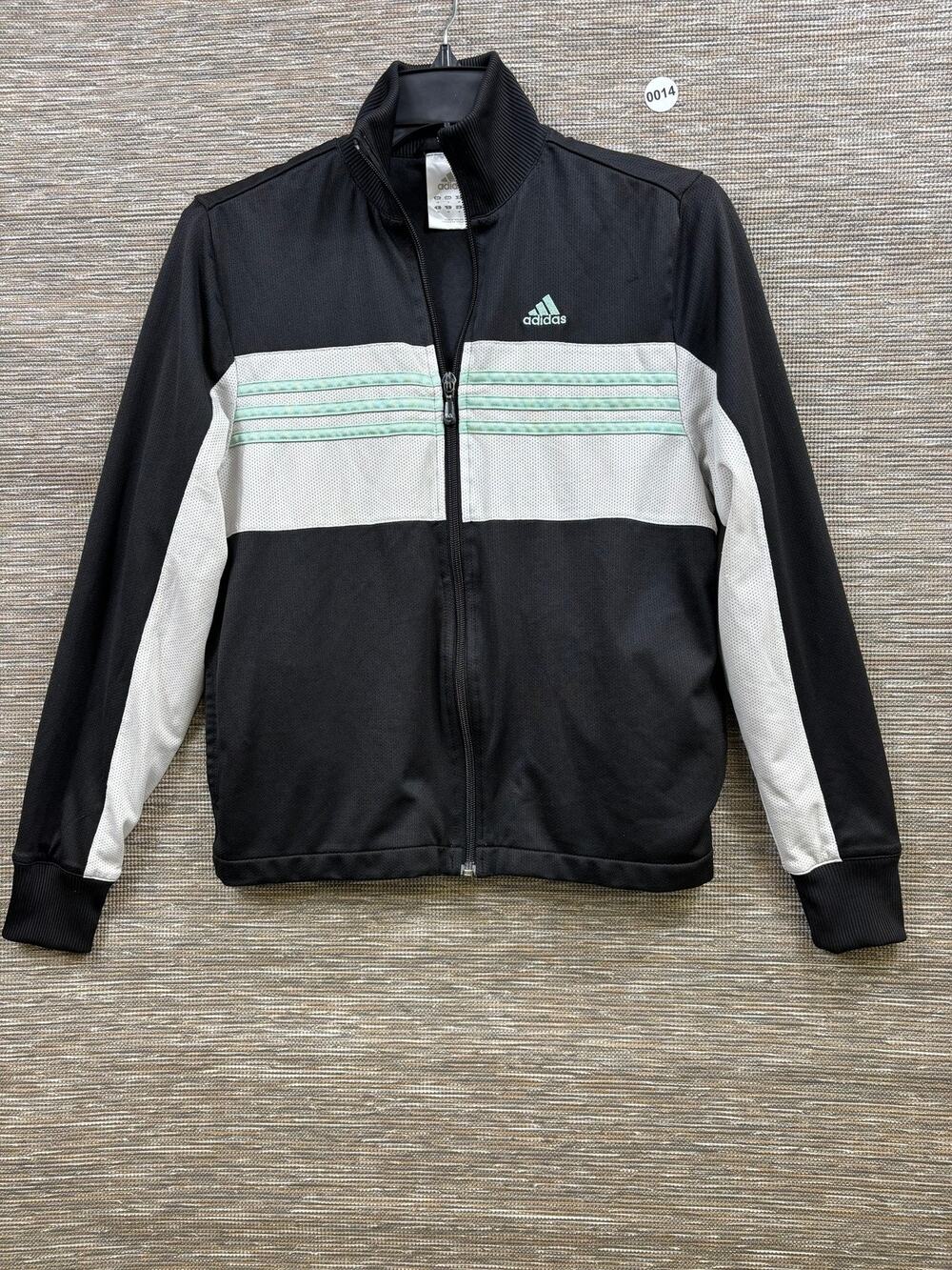 Adidas Track Jacket Mens Small Black White Full Zip 3 Stripe Colorblock Athletic